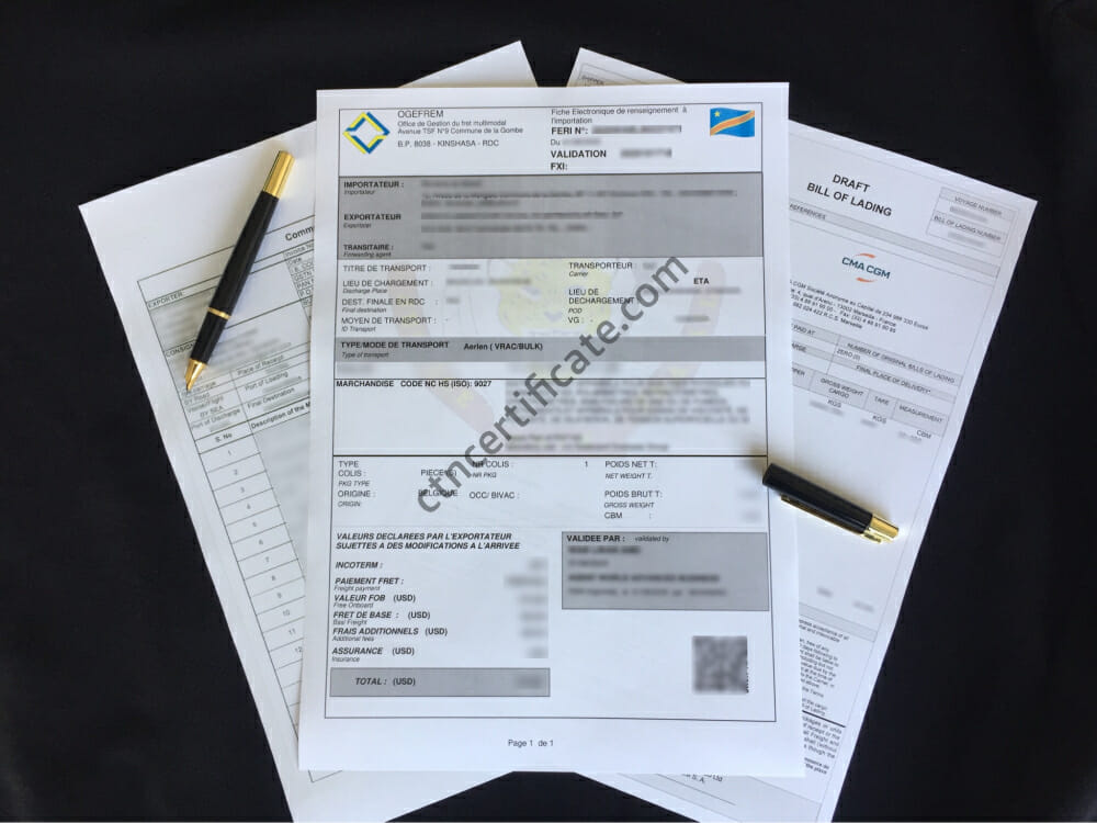DR Congo FERI certificate sample